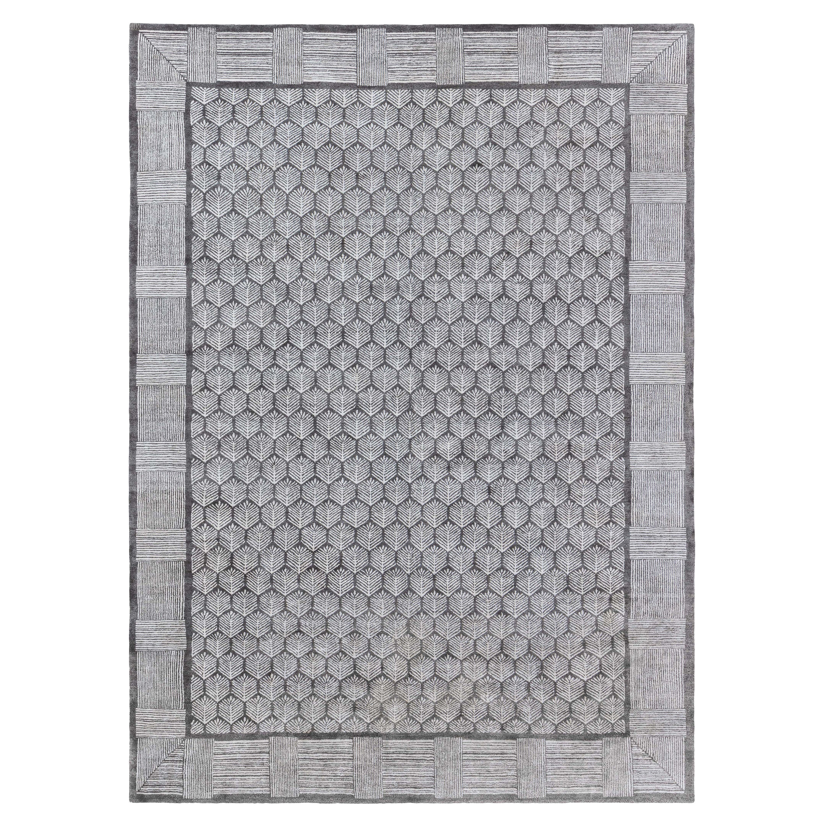 Tappeto moderno in seta e lana con disegno geometrico di Doris Leslie Blau