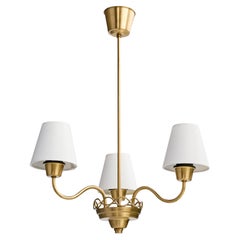 Swedish Designer, Chandelier, Brass, Fabric, Sweden, 1950s