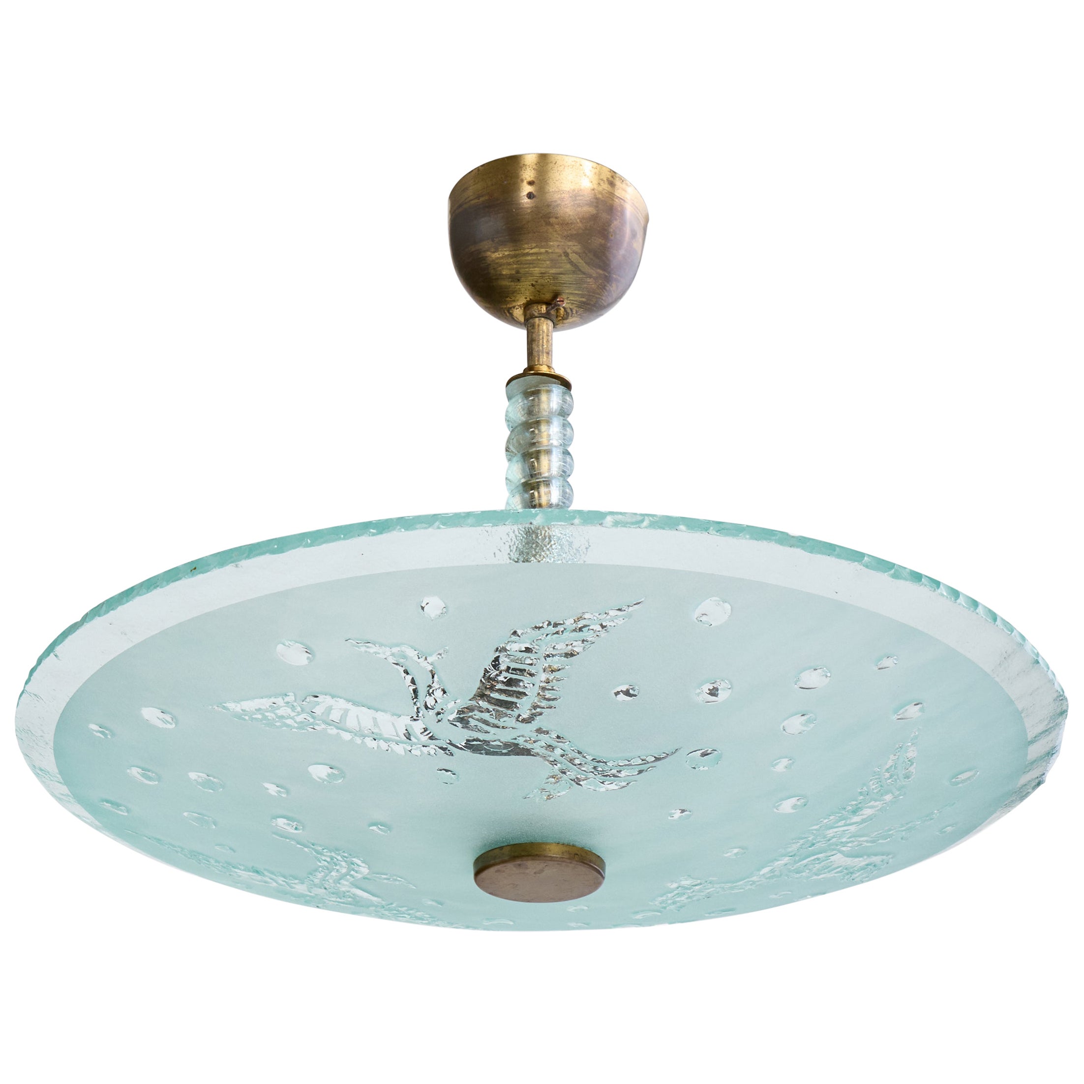 Designer svedese, lampada a sospensione, ottone, vetro, Svezia, anni '1940