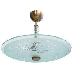 Swedish Designer, Pendant Light, Brass, Glass, Sweden, 1940s