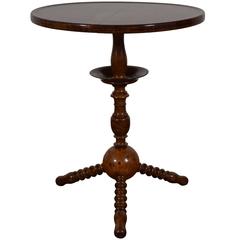 French Louis Philippe Turned Walnut and Burl Elmwood Circular Table