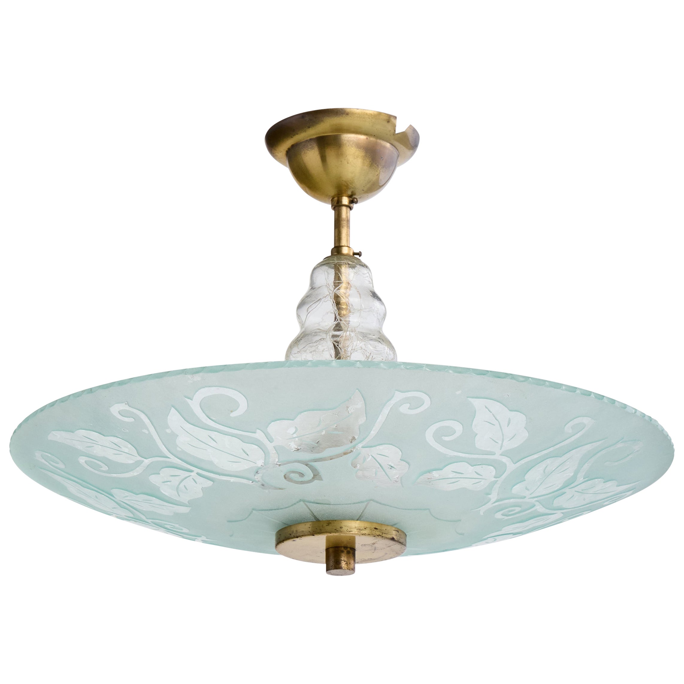 Designer svedese, lampada a sospensione, vetro, ottone, Svezia, anni '40