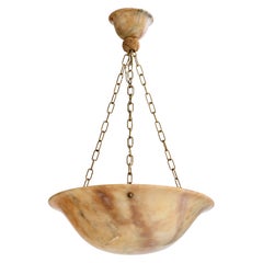 French Designer, Pendant Light, Alabaster, Brass, Rope, France, 1930s