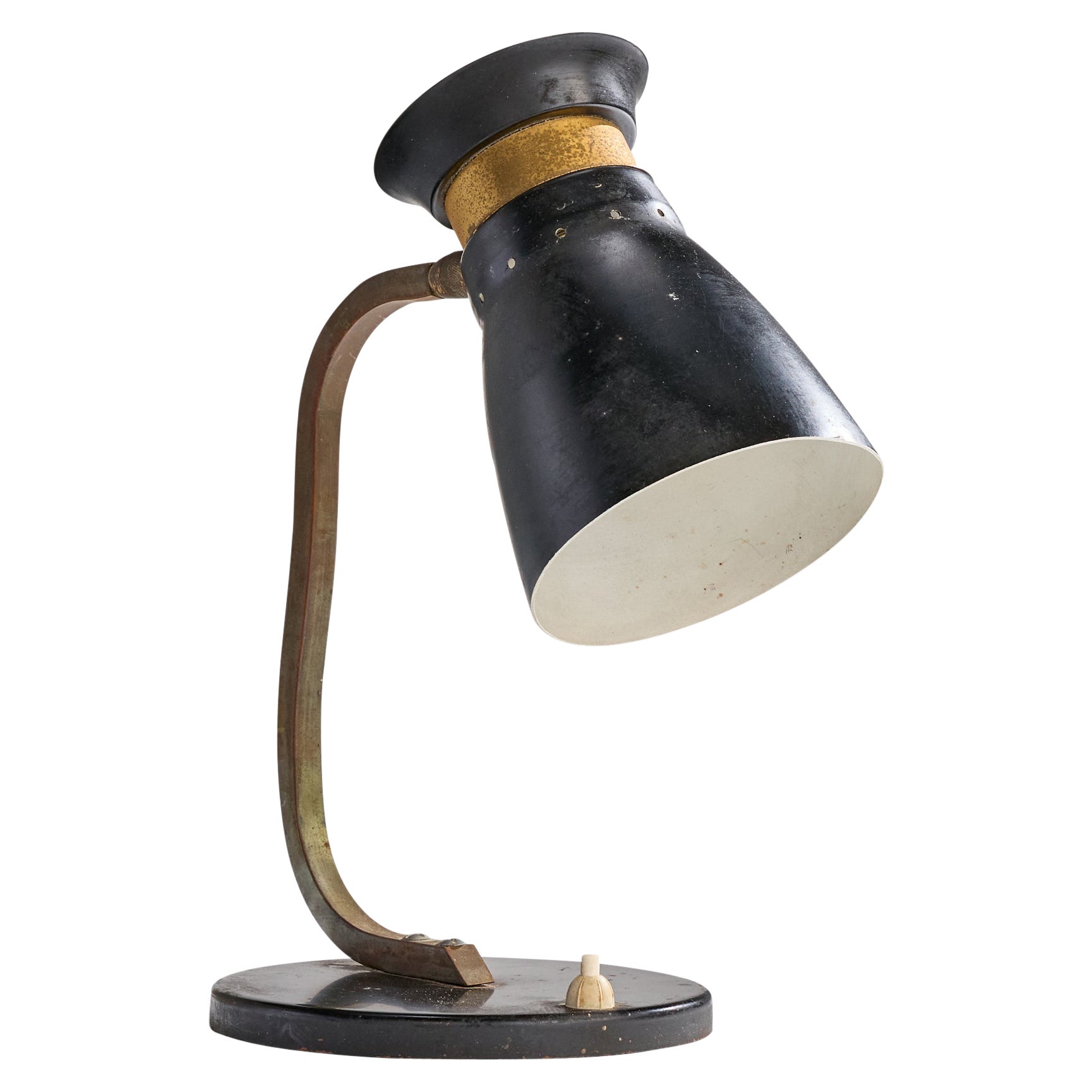 Italian Designer, Table Lamp, Brass, Metal, Italy, 1950s
