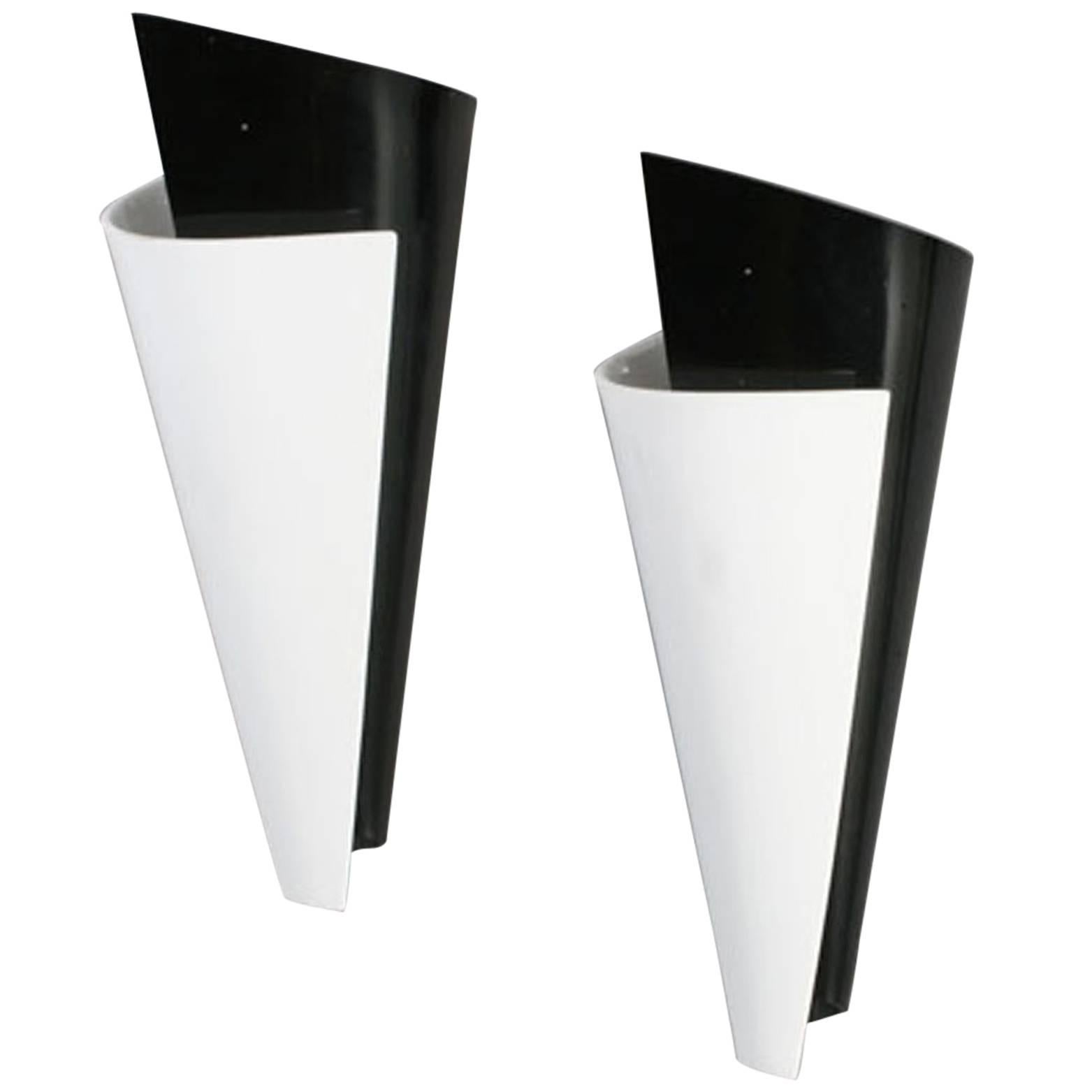 Mid-Century Modern Black and White Lucite Sconces For Sale