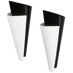 Mid-Century Modern Black and White Lucite Sconces