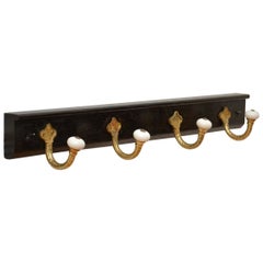Brass and Ceramic Coat Hooks on Oak backing Coat Rack