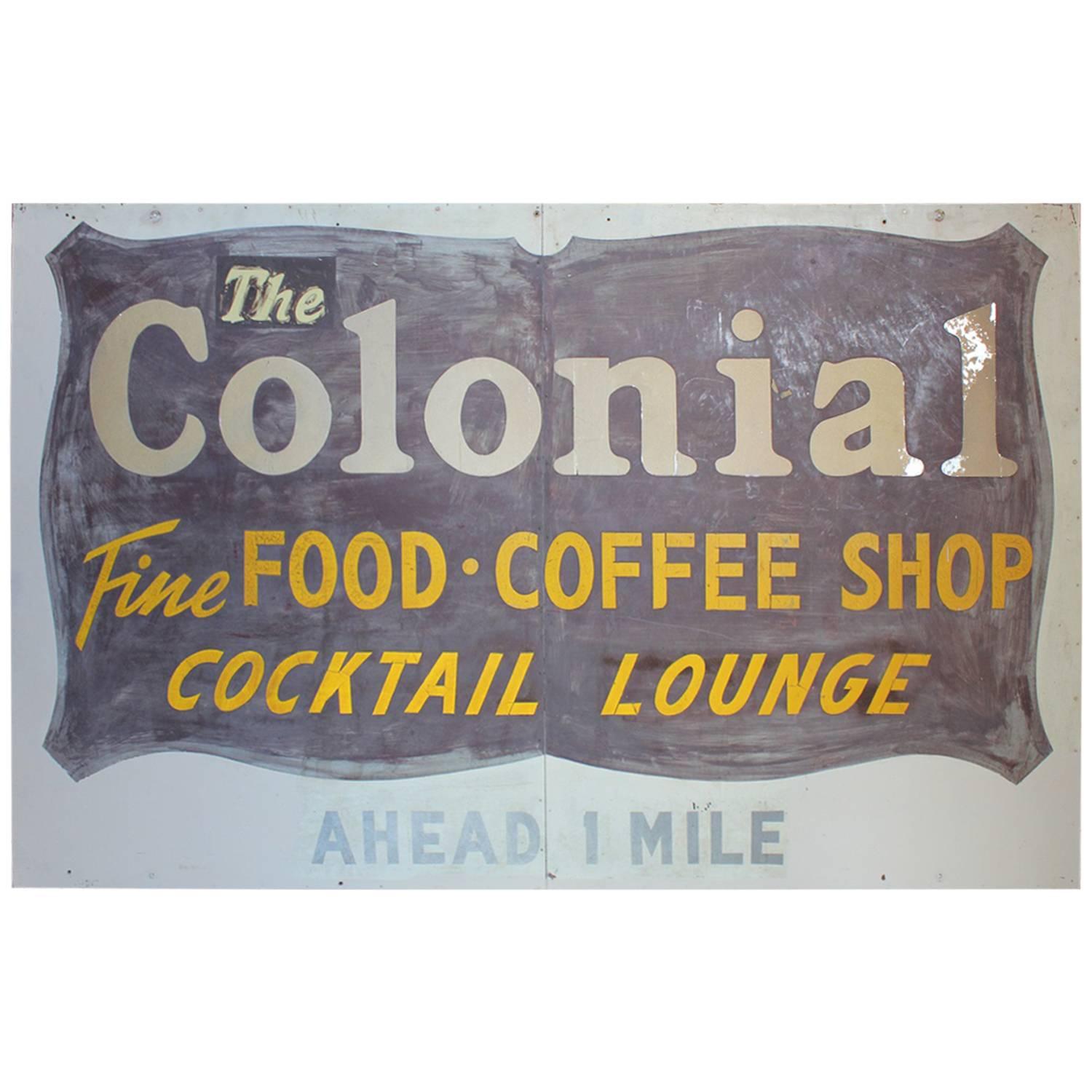 Large 1950s The Colonial Coffee Shop Sign For Sale