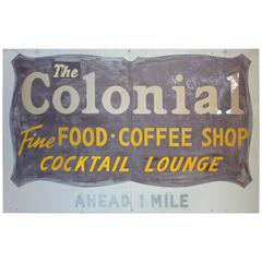 Large 1950s The Colonial Coffee Shop Sign