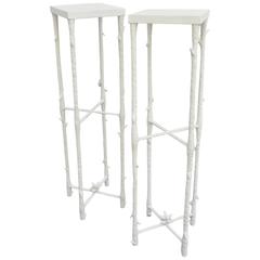 Tall Sculptural Pair of 1960s Plaster White Pedestals after Giacometti