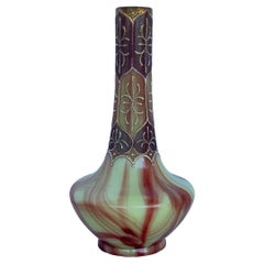 Loetz Onyx Marbled Glass Vase with Enamel and Gilded Neck, circa 1900