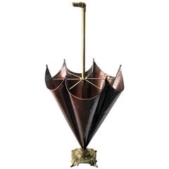 Charming French 1960s Copper and Brass Umbrella Stand with Dog-Head Handle