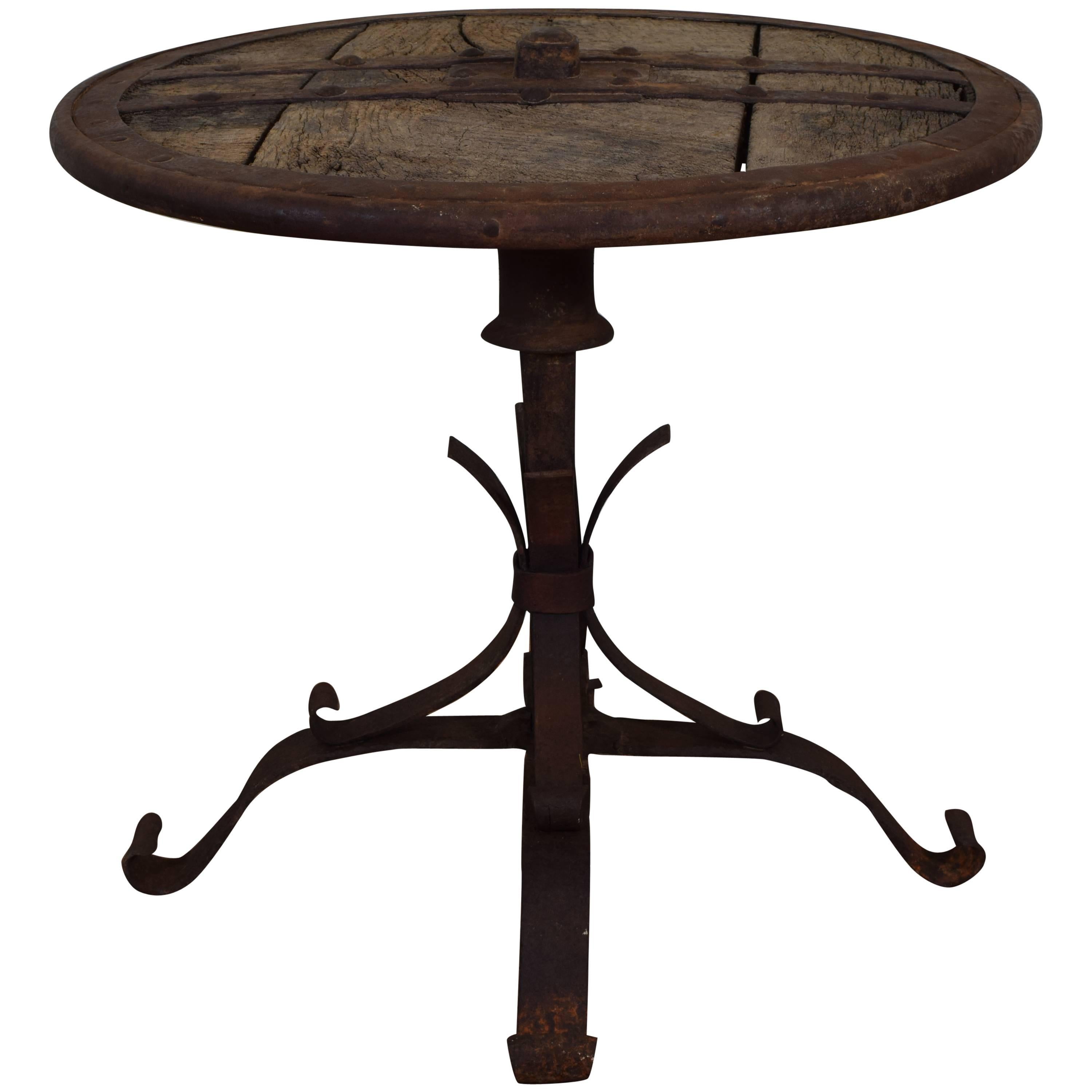 French Wrought Iron Banded and Wooden Circular Table, 19th Century or Earlier
