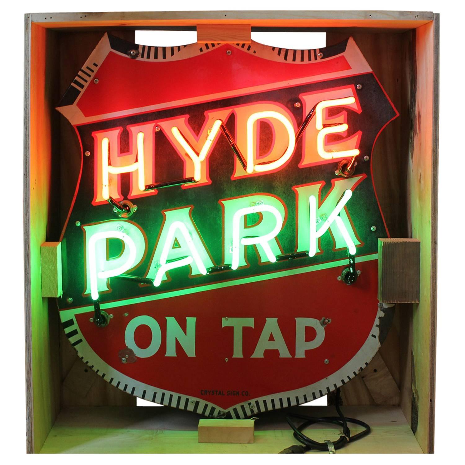 1930s Enamel and Neon Hyde Park Sign