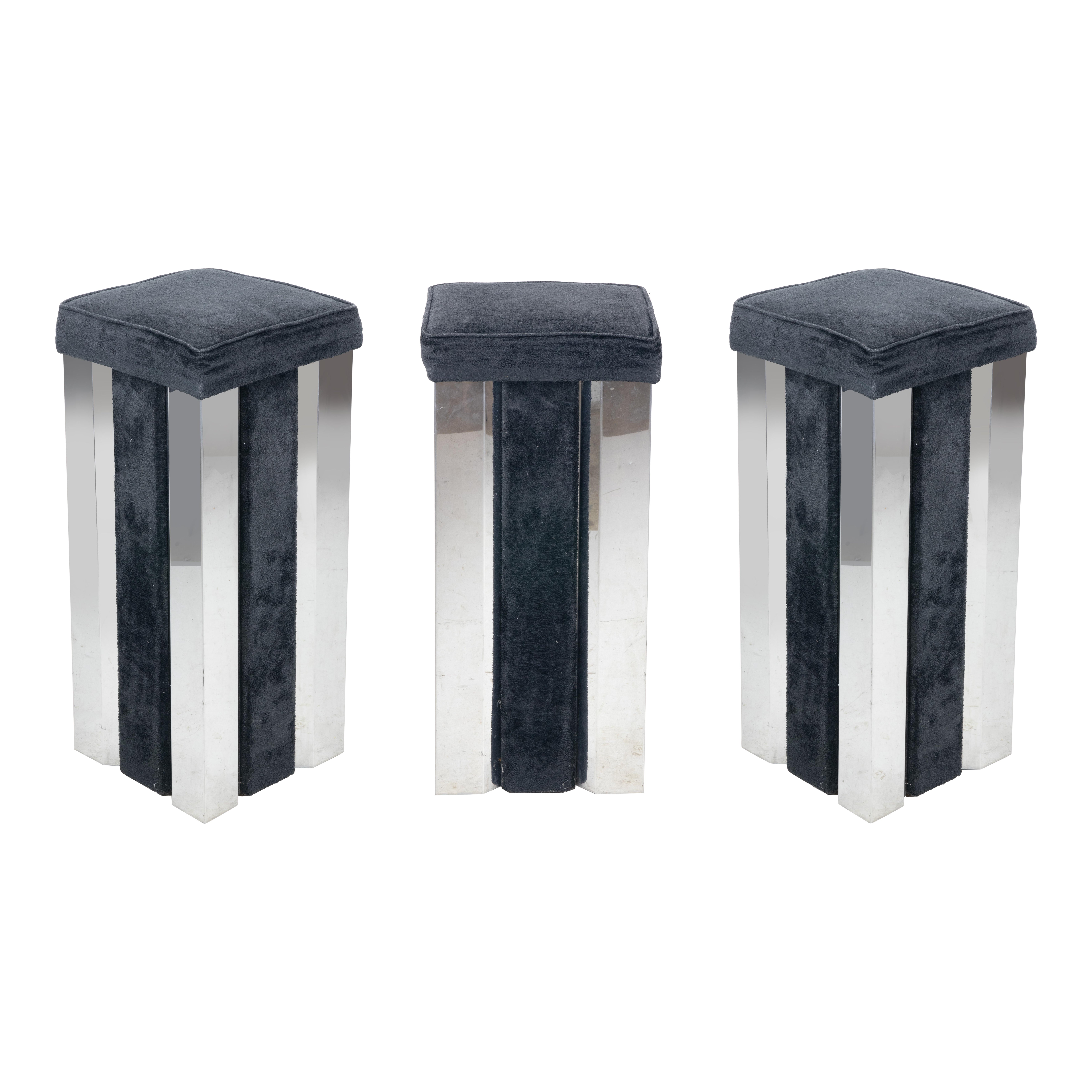 Set of 3 Mid-Century Italian Square Bar Stools, 1970s, Italy For Sale