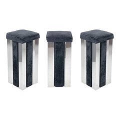 Set of 3 Mid-Century Italian Square Bar Stools, 1970s, Italy