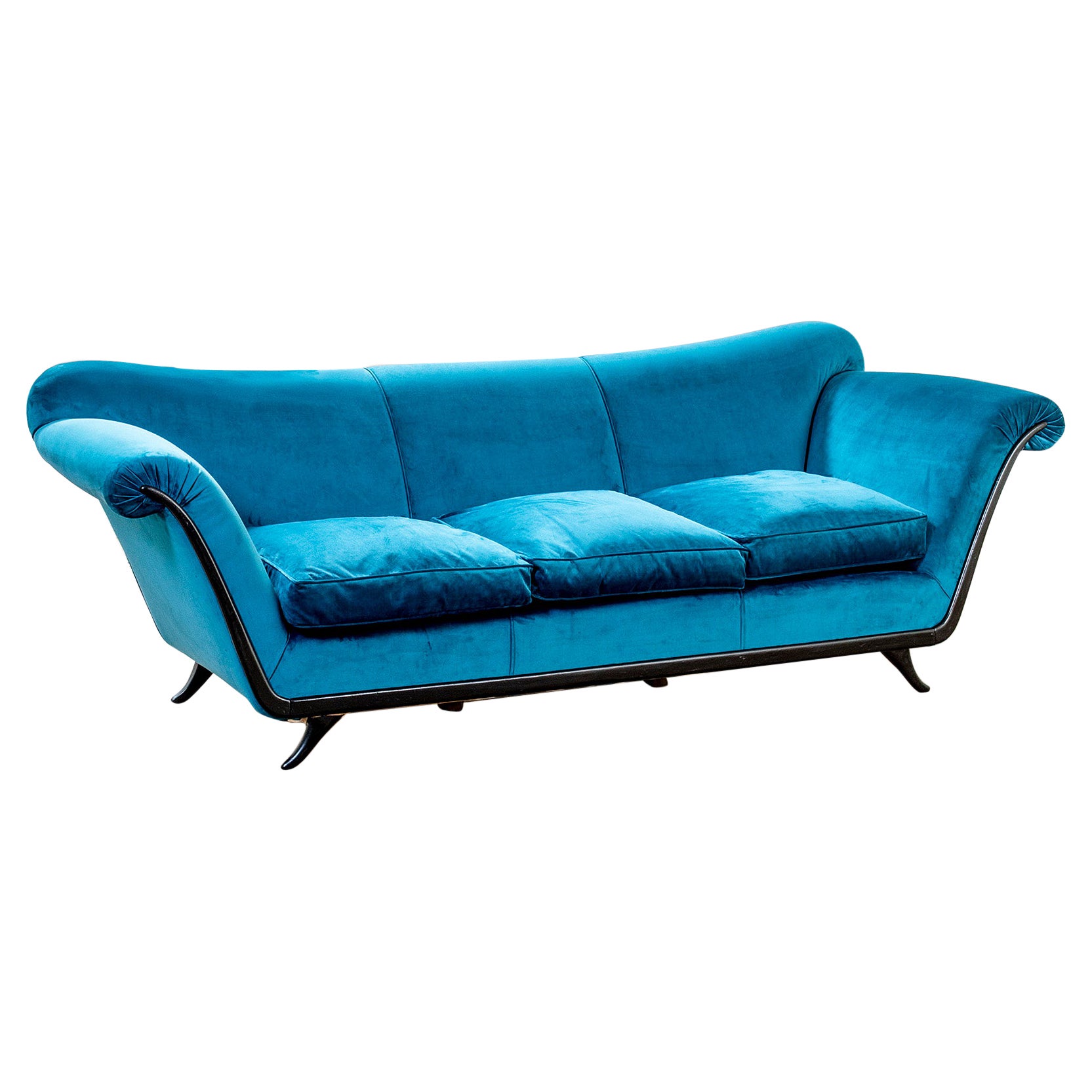 20th Century, Guglielmo Ulrich Blue Velvet Sofa 1950