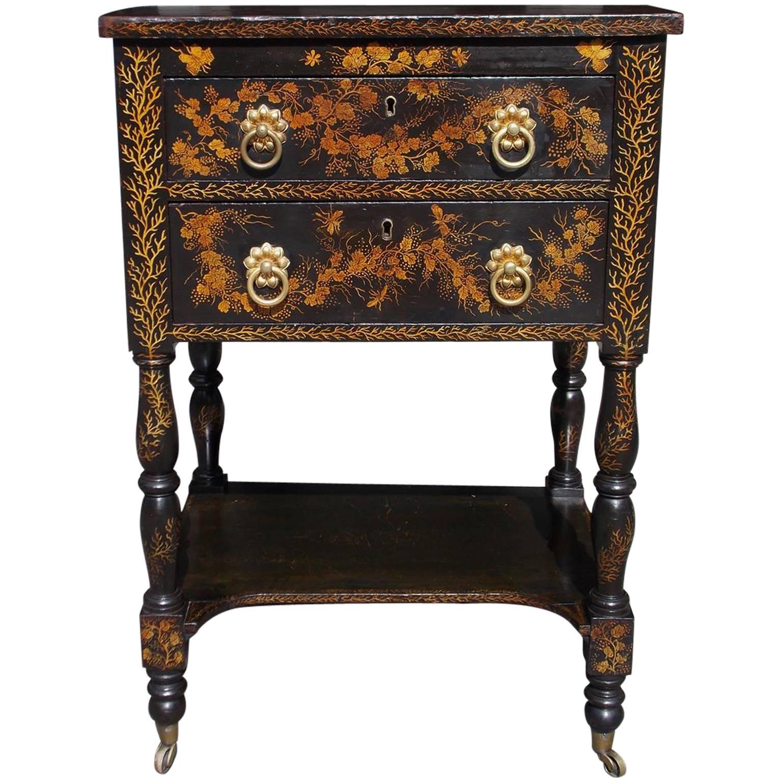 Fine American Black Lacquered & Japanned Stand, New York, Circa 1815
