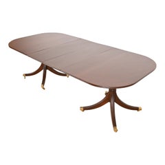 Baker Furniture Style Georgian Mahogany Double Pedestal Extension Dining Table