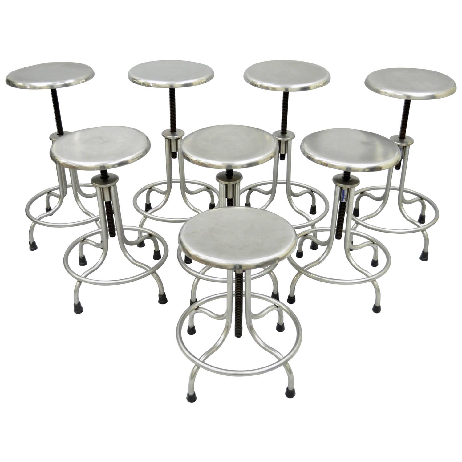 Set of Eight Stainless Steel American Industrial Modern Adjustable
