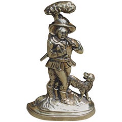 English Cast Brass Woodsman & Canine Doorstop, Circa 1840