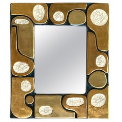Miroir en céramique "Ouvea"  par Mithé Espelt , Lunel, France, vers 1985
