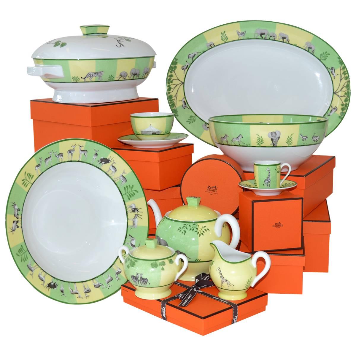 Hermès 'Africa Green' Porcelain Dinnerware Service for Eight