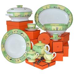 Vintage Hermès 'Africa Green' Porcelain Dinnerware Service for Eight