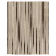 Oversized Vintage Kilim in Beige-Brown and Cream Geometric Stripes - Rug & Kilim