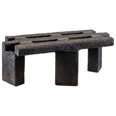 Hand-Carved Wooden Bench, Solid Wood, Black Stained, Contemporary Design