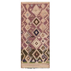 Vintage Moroccan Runner Rug in Purple with Diamond Lattice Pattern - Rug & Kilim