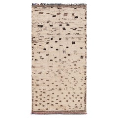 Vintage Moroccan Runner Rug in Cream with Brown Geometric Patterns - Rug & Kilim