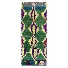Vintage Moroccan Runner Rug in Green with Diamond Medallions - Rug & Kilim