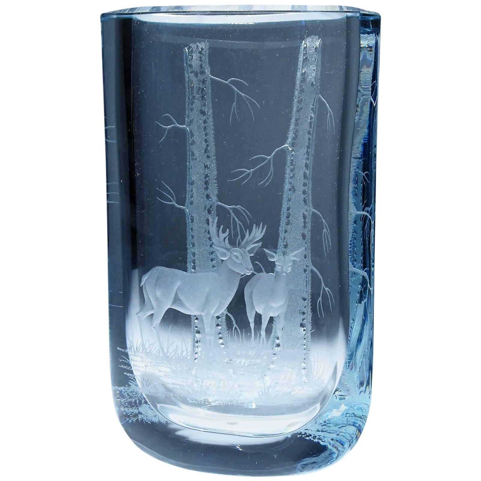 Stunning Strombergshyttan Two-Sided Dimensional Etched Glass Vase