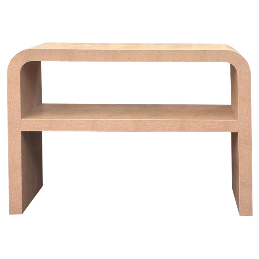 Custom Leather Wrapped Waterfall Style Console For Sale
