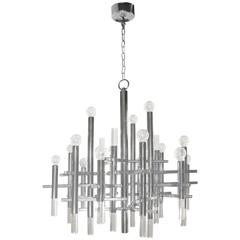 Chrome and Lucite Bravura Cartesian Chandelier by Gaetano Sciolari, circa 1970