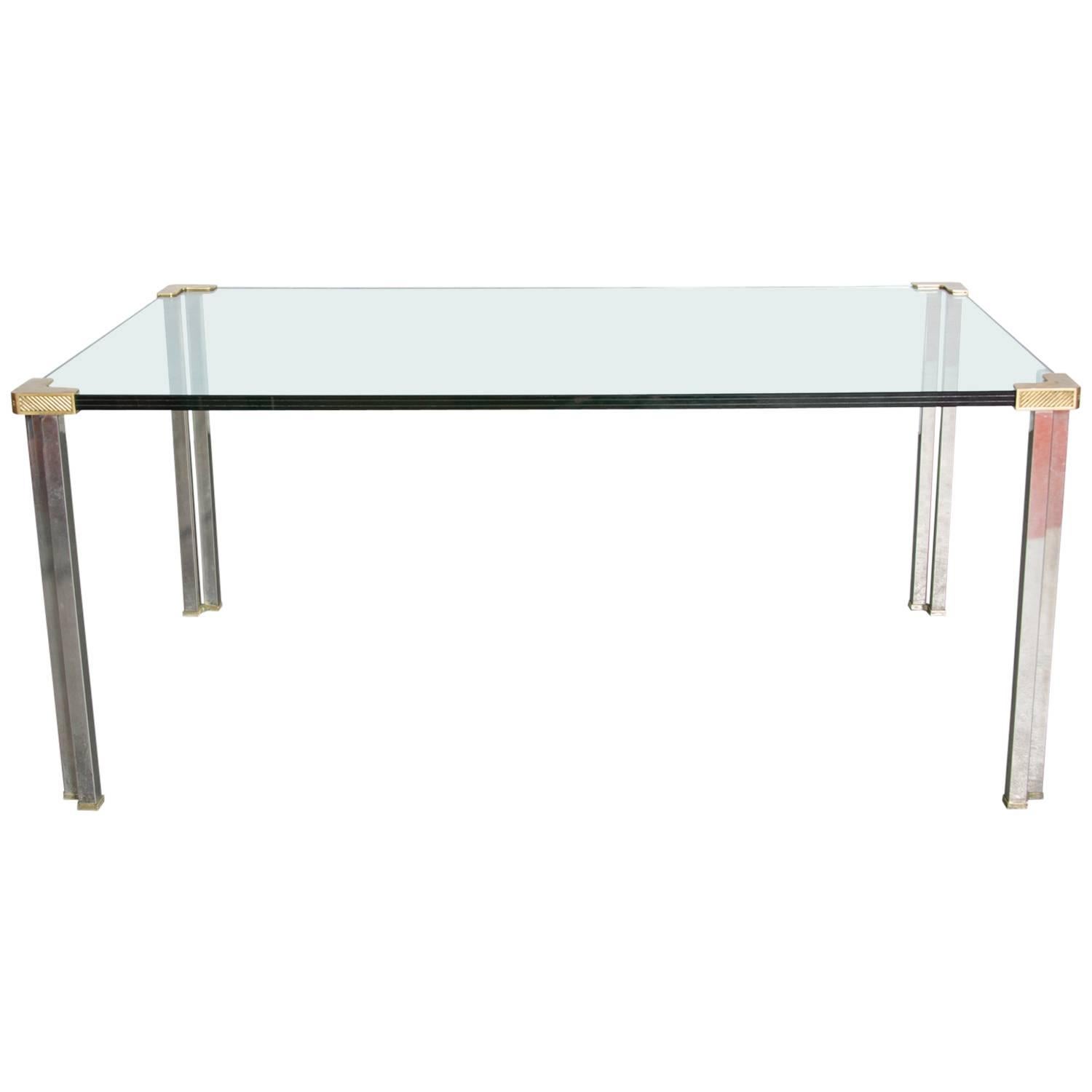 Peter Ghyczy Glass, Chrome and Brass Dining Table