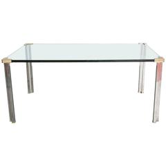 Retro Peter Ghyczy Glass, Chrome and Brass Dining Table