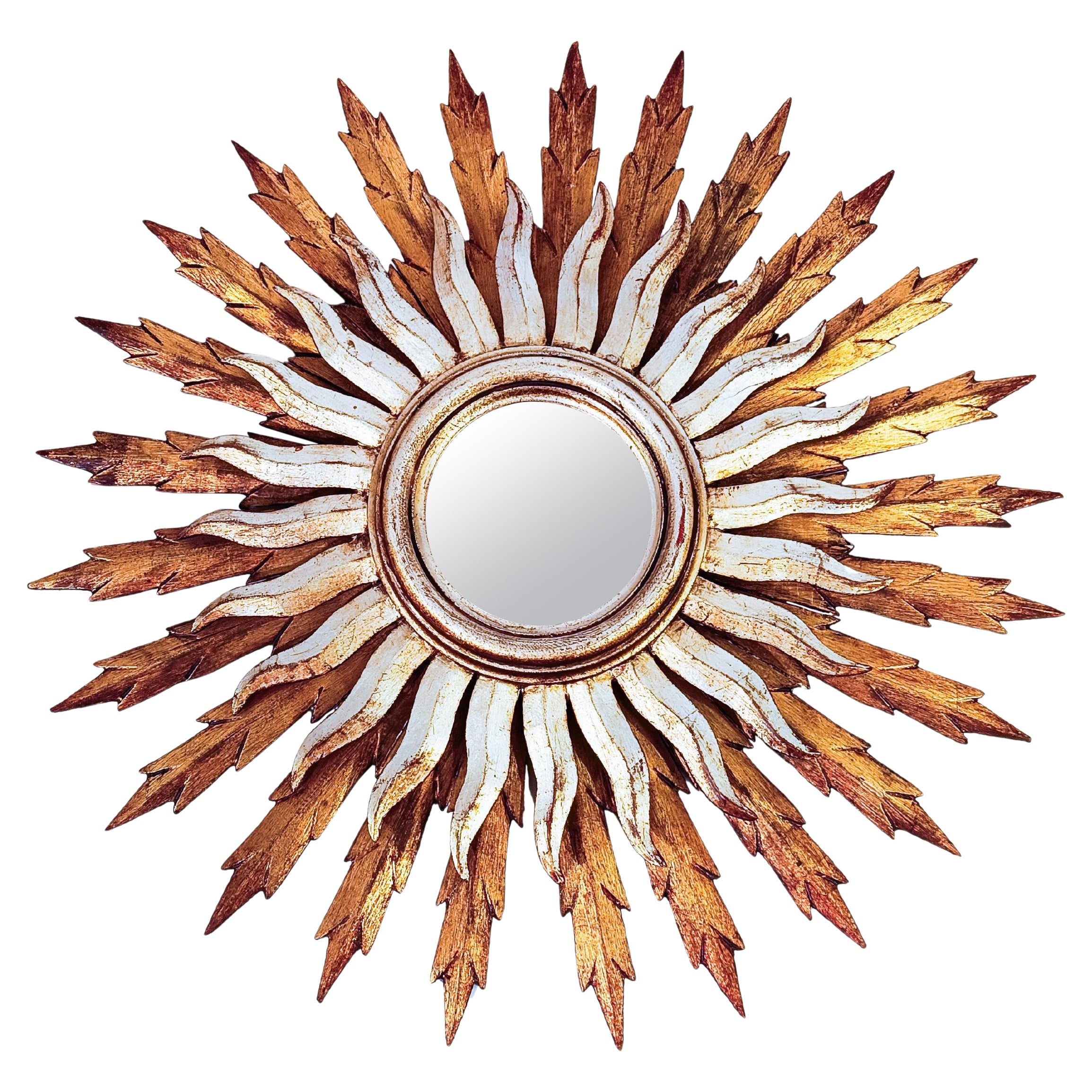 Specchio a raggiera con foglia d'oro e d'argento, Francia, anni '50 in vendita