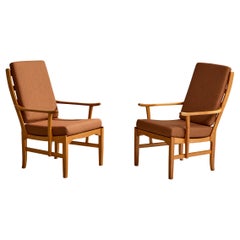 Carl Malmsten, Lounge Chairs, Pine, Fabric, Sweden, 1950s