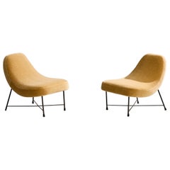 Italian Designer, Slipper Chairs, Iron, Velvet, Italy, 1960s