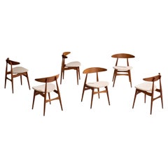 Hans J. Wegner, Dining Room Chairs, Oak, Teak, Fabric, Denmark, 1960s
