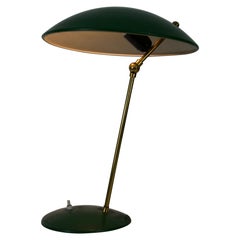 Lampe de table italienne verte en laiton et métal du milieu du siècle, années 1960