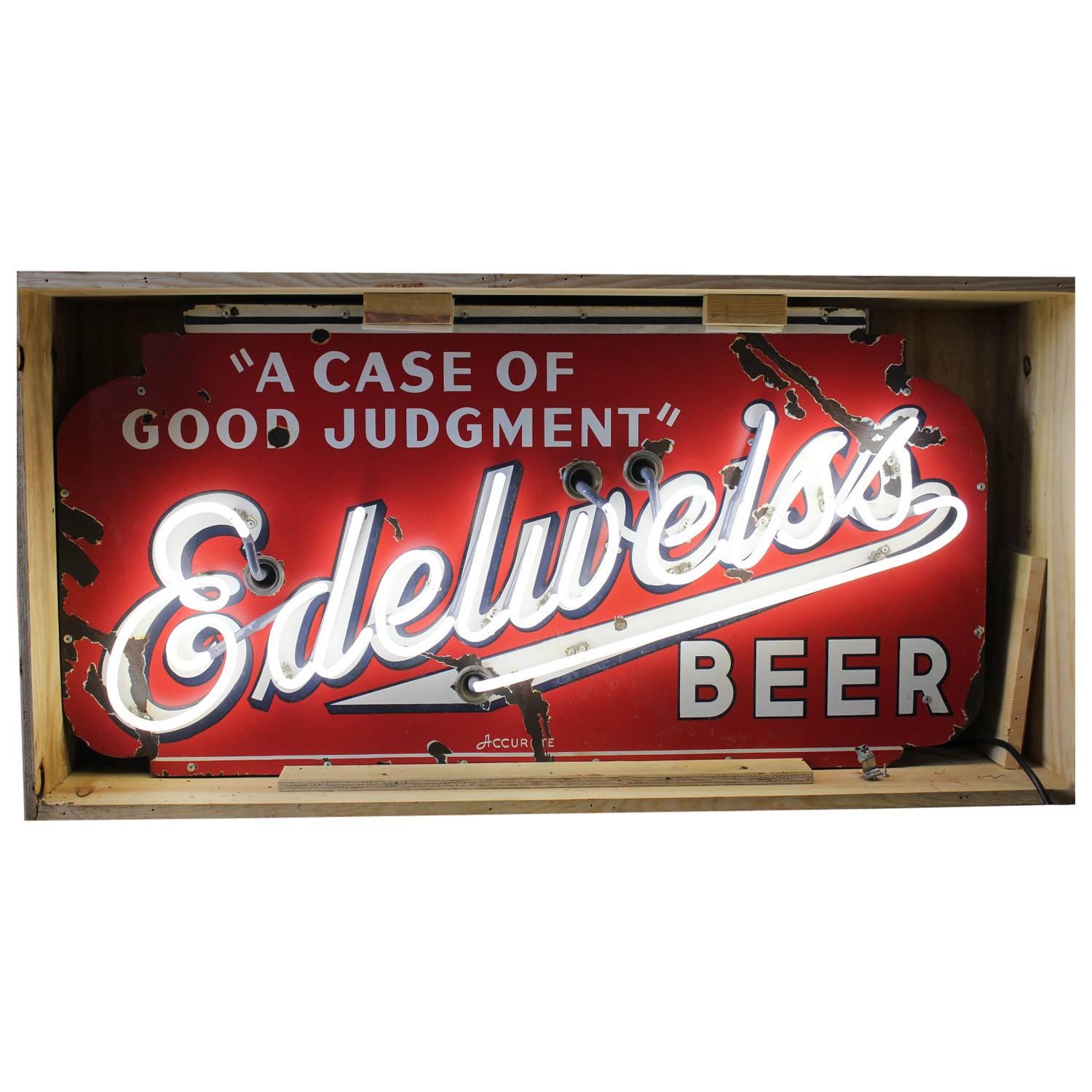 1930s Enamel and Neon Edelweiss Beer Sign