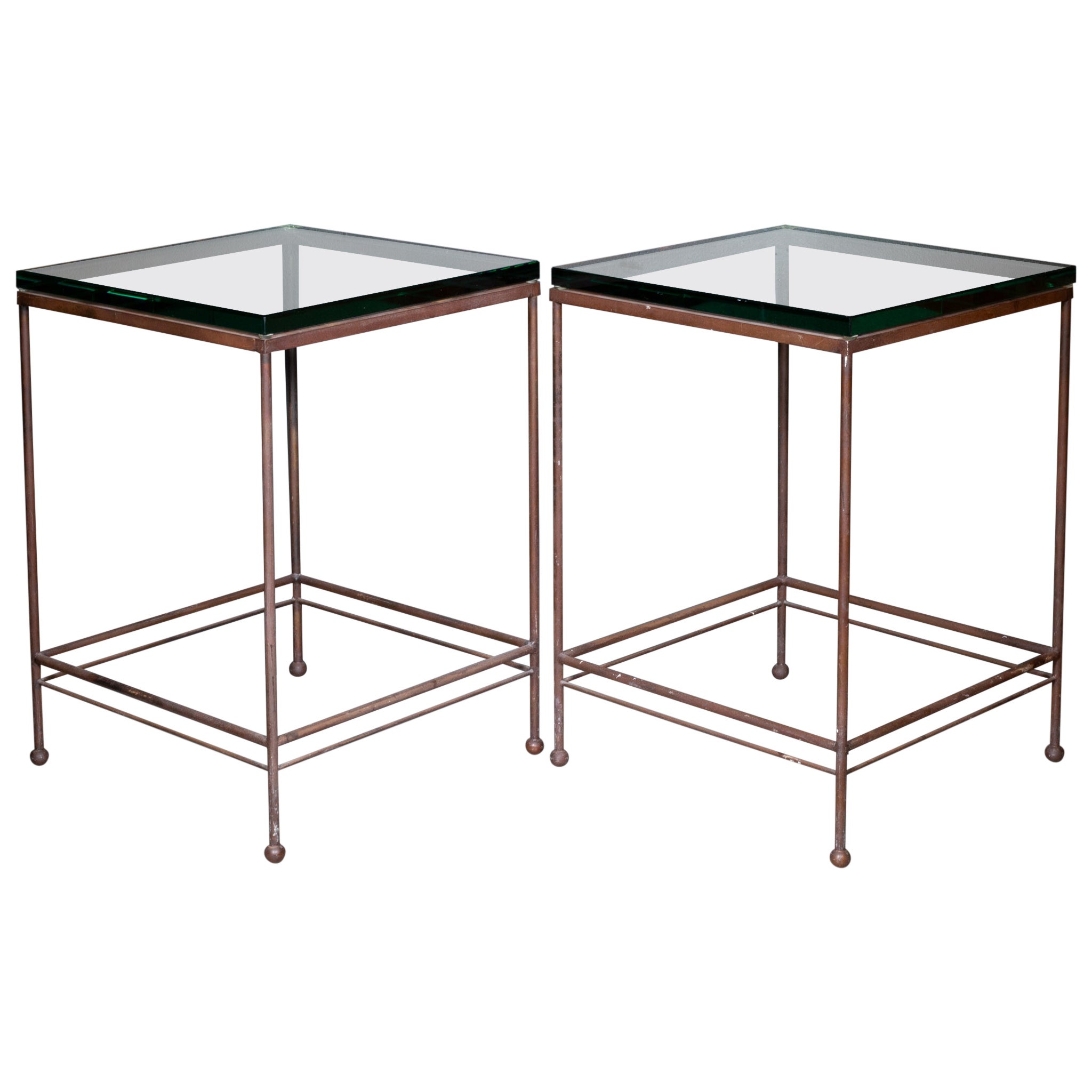 Steel and Glass End Tables-Pair For Sale