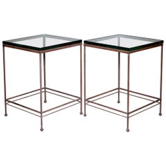 Steel and Glass End Tables-Pair