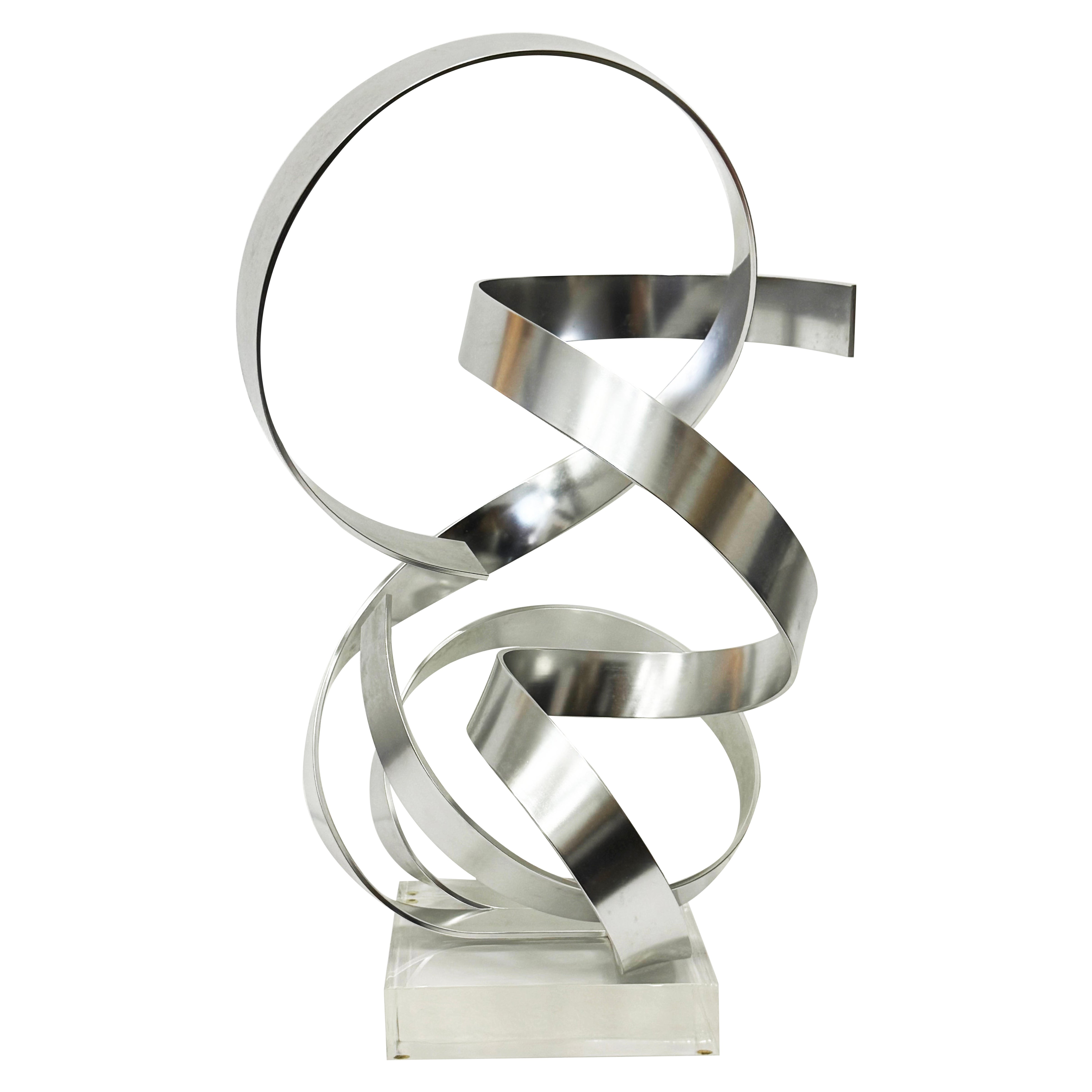 Dan Murphy 1985 Abstract Ribbon Sculpture on a Lucite Base For Sale