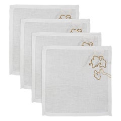 Blackbuck Dreams Handbestickte Weiß & Gold Cocktailservietten 4er Set
