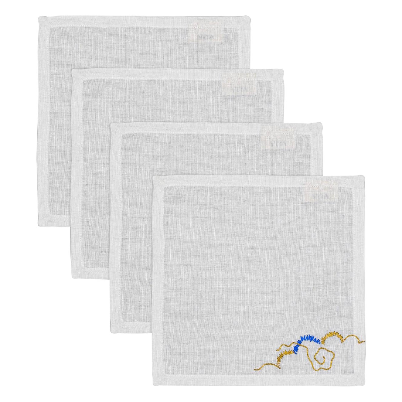 Gajasimha Serviettes de table brodées à la main blanc et or Lot de 4