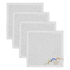 Gajasimha Serviettes de table brodées à la main blanc et or Lot de 4
